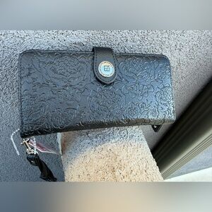 Stone Mountain Black Embossed Paisley Large Zip-Around Leather Wallet